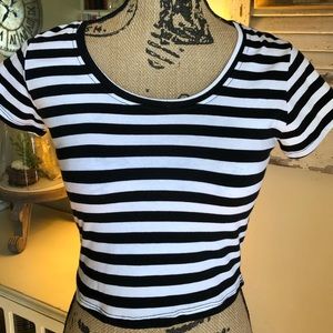 Black and white stripped cropped t-shirt. Medium
